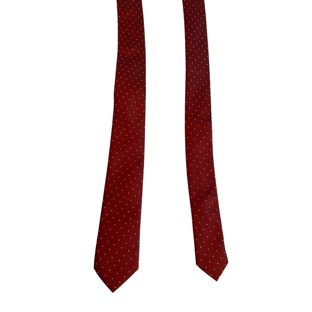 Handmade Burgundy Red Micro Dot Pattern Men's Necktie Polyester‎ Formal Tie